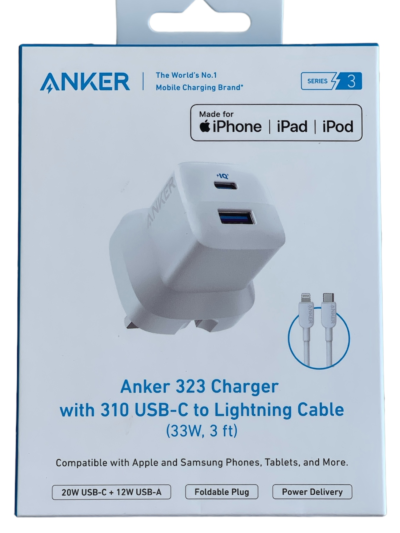 Anker 323 charger with 310usb-c to lighting 33w
