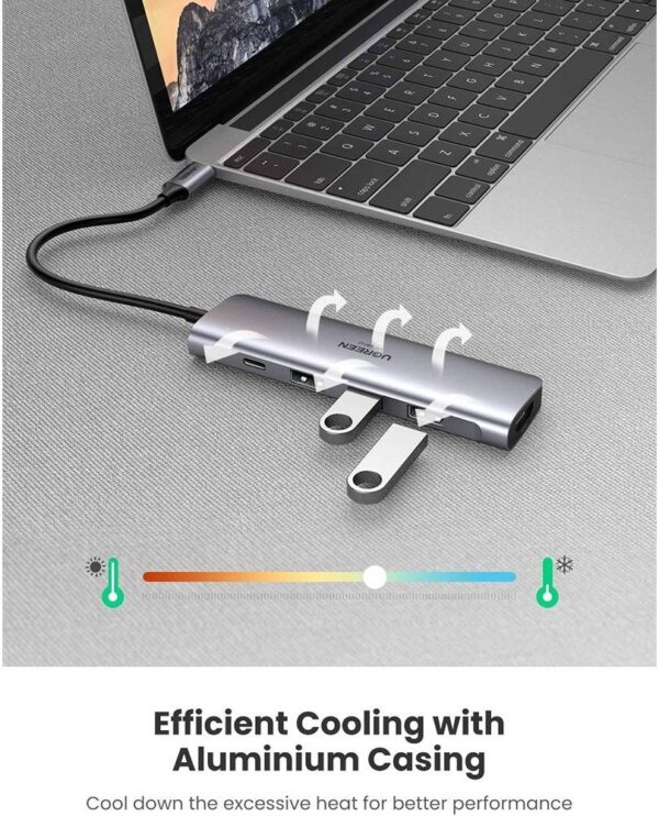 UGREEN 5 in 1 USB C Hub, Type C to HDMI Adapter 4K@60Hz, USB C PD100W, 3 USB 3.0 Ports, Broad Compatibility, Gray - Image 4