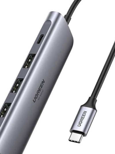 UGREEN 5 in 1 USB C Hub, Type C to HDMI Adapter 4K@60Hz, USB C PD100W, 3 USB 3.0 Ports, Broad Compatibility, Gray