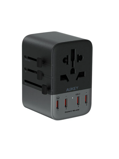 Aukey Pa-Ta08A Travel Mate 65W Gan Universal Adapter With Usb Ports